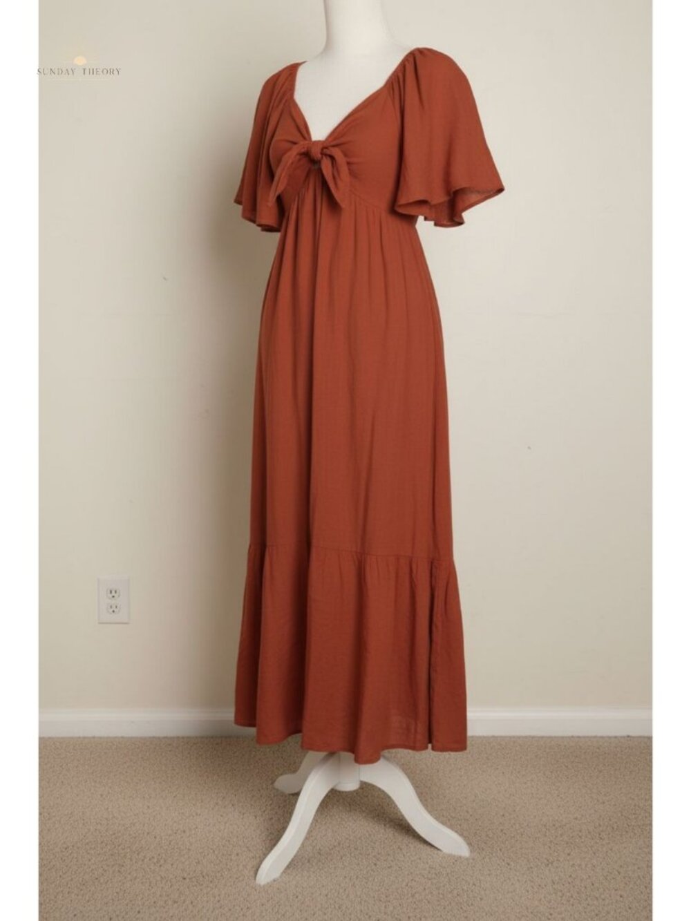 PRETTYGARDEN Women's Midi Dress A-Line V-Neck Flowy Tie Front Summer Swing